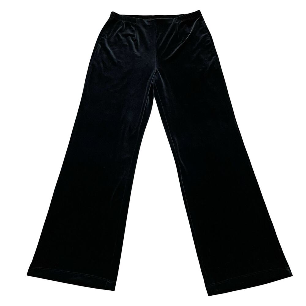 Chicos Travelers Wide Leg Velvet Pants 0R/Small Pull On Black Stretchy Basic